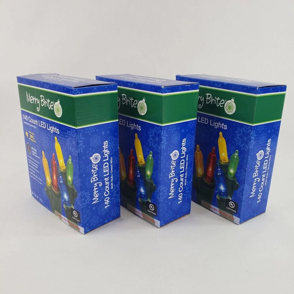 3 Merry Brite 140 ct LED Lights Multi Color Bulb Christmas Patio Kids Room Decor